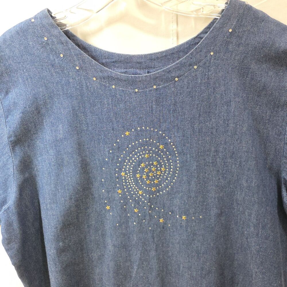 St. Joanne Denim Top Women Blue 100% Cotton XL Vintage 90s Celestial Whimsigoth